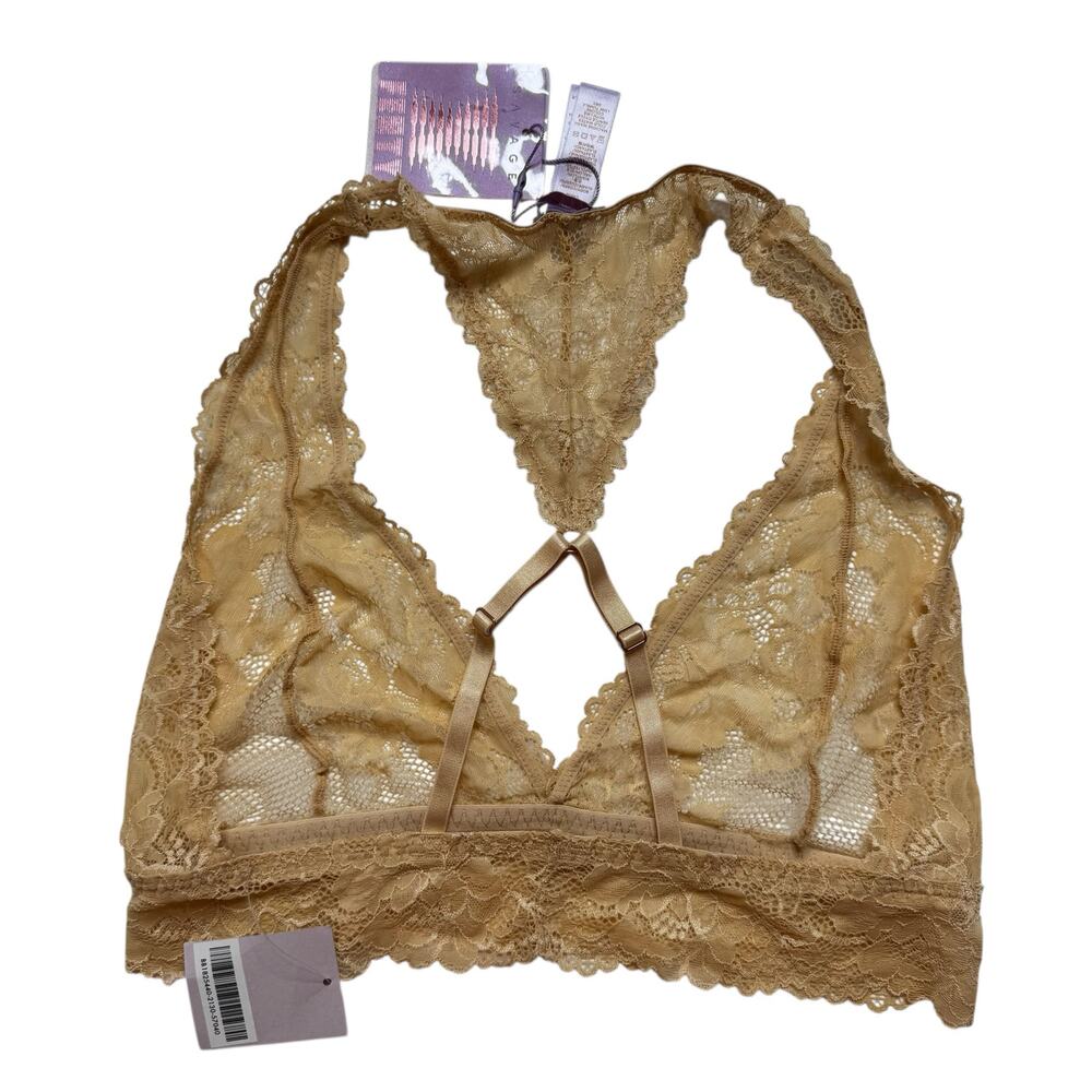 SAVAGE X FENTY *NEW* Floral Lace Racerback Bralette in Beige Size Large Unlined - Picture 2 of 3